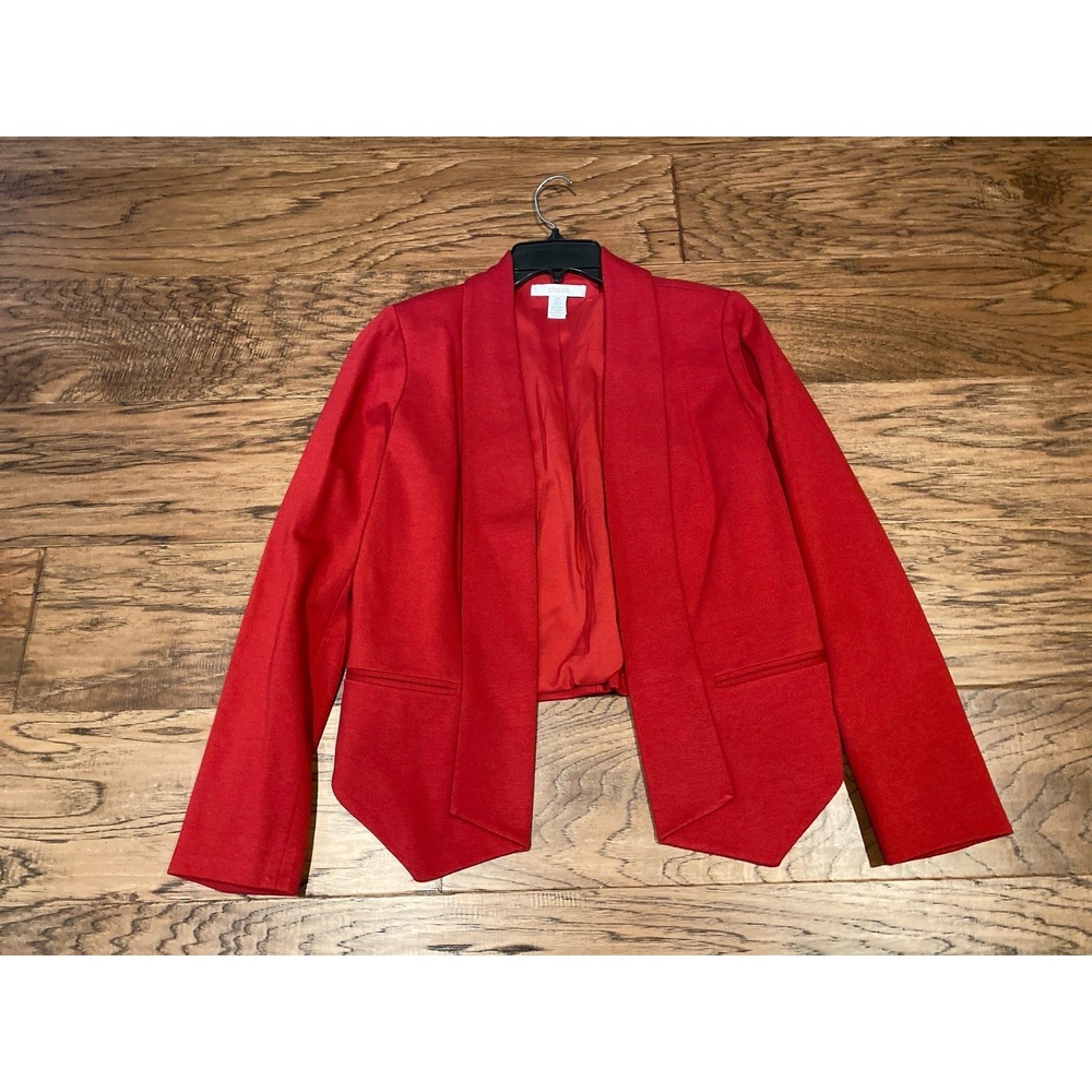 Chico's Open Front Blazer‎ Red Collarless Structured Jacket Women's Size 0